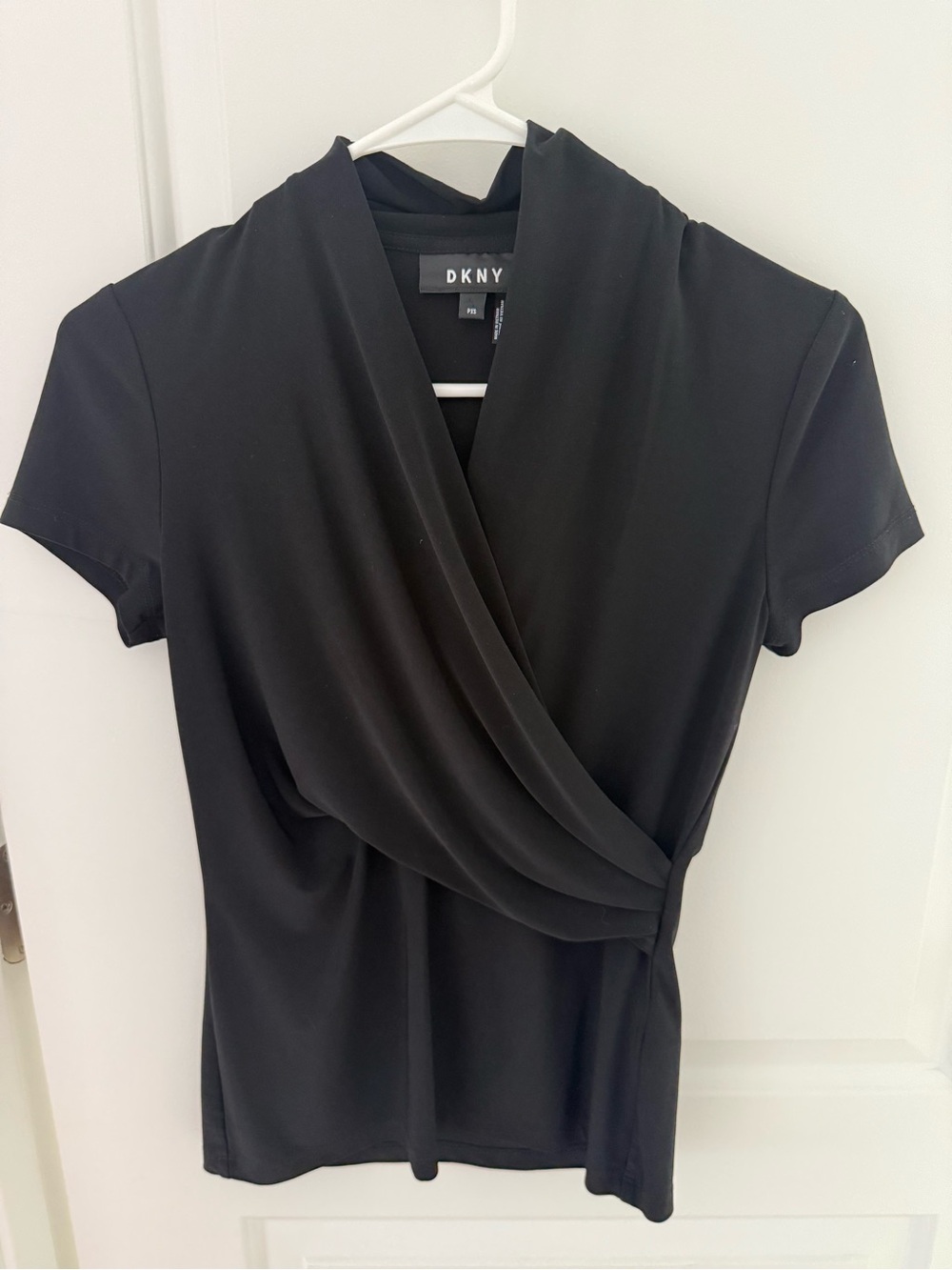 DKNY Black Short-Sleeve Faux-Wrap Blouse